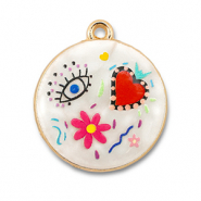 colgantes metálicos con esmalte redondos Blanco-multicolor-dorado