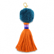 llavero pompón con borlas Azul verdoso-naranja-púrpura