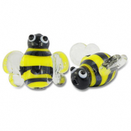 Abalorios de vidrio pintados a mano abeja Amarillo-negro-transparente