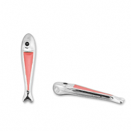 Colgantes metálicos DQ pez Rojo coral-Plateado vieja (sin níquel)