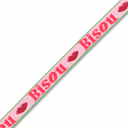 BY31&reg; Cinta con texto lineas"Bisou" Rosa-rojo-verde oscuro