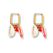 Pendientes Acero Inox conchas Dorado-rojo-blanco