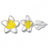 Metal TQ lat&oacute;n pendiente flor Plateado-amarillo-blanco