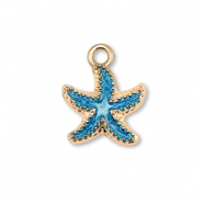 Colgantes met&aacute;licos esmalte estrella de mar Dorado-azul