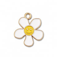 Colgantes met&aacute;licos esmalte flor con smiley Dorado-blanco-amarillo