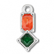 Colgantes metálicos DQ rectángulo con rombo Plateado vieja (sin níquel)-rosa oscuro-verde