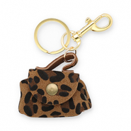 Llavero cartera con estampado leopardo Marr&oacute;n-negro-dorado