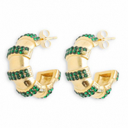 Pendientes Acero Inox con strass Dorado-verde oscuro