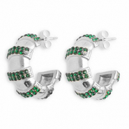 Pendientes Acero Inox con strass Plateado-verde oscuro
