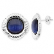 Pendientes Acero Inox redondos espiral Plateado-azul oscuro