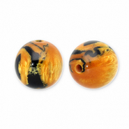Abalorios de resina con glitter 14mm Naranja quemado-dorado-negro