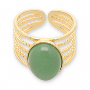 Anillos Acero Inox con piedra natural Dorado-verde jade
