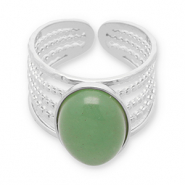 Anillos Acero Inox con piedra natural Plateado-verde jade