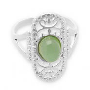 Anillos Acero Inox con piedra natural Plateado-verde jade
