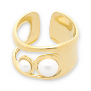 Anillos Acero Inox perlas Dorado-blanco
