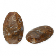 Abalorios acr&iacute;licos ovalado largo Marr&oacute;n oscuro-blanco