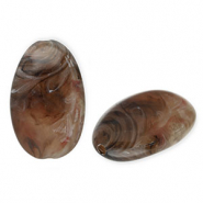 Abalorios acr&iacute;licos ovalado largo Marr&oacute;n-blanco