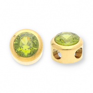 Abalorios Acero Inox disco con strass Dorado-verde olivia