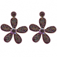 Pendientes trendy con abalorios de vidrio flor Berenjena