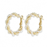 Pendientes Trendy abalorios espiral Blanco-dorado