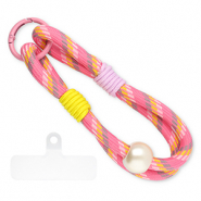 Cord&oacute;n para m&oacute;vil trendy incl. parche de sujeci&oacute;n Rosa-amarillo-lila-blanco marfil