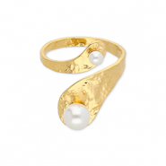 Anillos Acero Inox con perlas Dorado-blanco