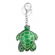 Llavero de cuero tortuga Verde-beige arena-blanco