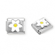 Acero Inox link-eslabón para pulsera italiana con dijes Acero Inox flor Plateado-blanco-amarillo
