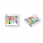Acero Inox link-eslabón para pulsera italiana con dijes Acero Inox "Be happy" Plateado-multicolor