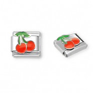Acero Inox link-eslabón para pulsera italiana con dijes Acero Inox cerezas Plateado-rojo-verde
