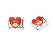 Acero Inox Acero Inox link-eslabón para pulsera italiana con dijes Acero Inox corazón con Ojo Providencia Plateado-rojo oscuro-blanco
