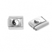 Acero Inox link-eslabón para pulsera italiana con dijes Acero Inox Yin & Yang Plateado-negro-blanco