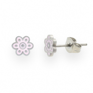 Pendientes Acero Inox flor Lila-plateado
