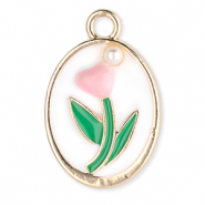 Colgantes met&aacute;licos &oacute;valo con tulip&aacute;n con perla Dorado-blanco-verde-rosa claro