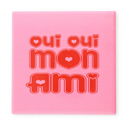 BY31&reg; Azulejo decorativo con frase "Oui oui mon ami" Rosa-rojo