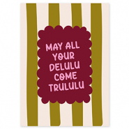 BY31&reg; Tarjetas para joyer&iacute;a "May all your delulu come trululu" Verde oliva-blancuzco-rojo burdeos-rosa