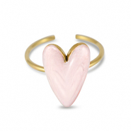 Anillos Acero Inox esmalte corazón Rosa claro nácar-Dorado