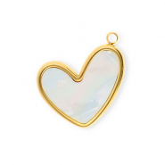Colgantes Acero Inox coraz&oacute;n Dorado-blanco nacar
