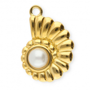 Colgantes Acero Inox concha con imitaci&oacute;n de perla Dorado-blanco