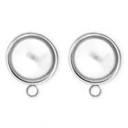 BY31&reg; Fornituras Acero Inox pendientes redondos con imitaci&oacute;n de perla con anilla Plateado-blanco