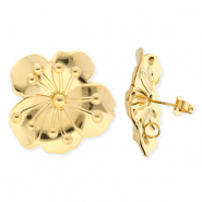 BY31&reg; Fornituras Acero Inox pendientes flor con anilla Dorado