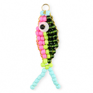 BY31&reg; Colgantes de abalorios de cristal pez Rosa-verde oscuro-verde lima-azul claro-dorado