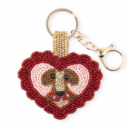 Llavero coraz&oacute;n con perro Dorado-rojo con revestimiento plateado-rosa claro-marr&oacute;n