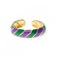 Anillos Acero Inox Dorado-p&uacute;rpura-verde