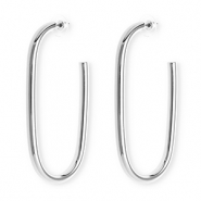 Pendientes llamativos óvalo con perno de acero inox Plateado