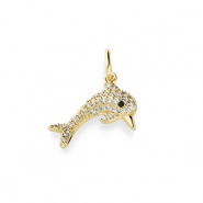 Metal TQ lat&oacute;n colgante delf&iacute;n con strass Dorado-transparente-negro
