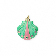 Metal TQ lat&oacute;n colgante concha con strass Dorado-verde-rosa-transparente
