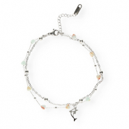 Pulseras tobillera Acero Inox corazón de piedra Plateado-azul