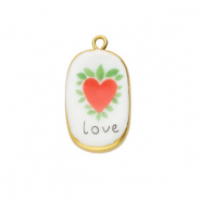 Colgantes de cer&aacute;mica &oacute;valo con coraz&oacute;n Dorado-blanco-rojo-verde-negro