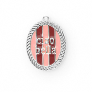 BY31® Colgantes de latón Eco-brass con esmalte óvalo Ciao bella"" Plateado-rosa claro-rojo